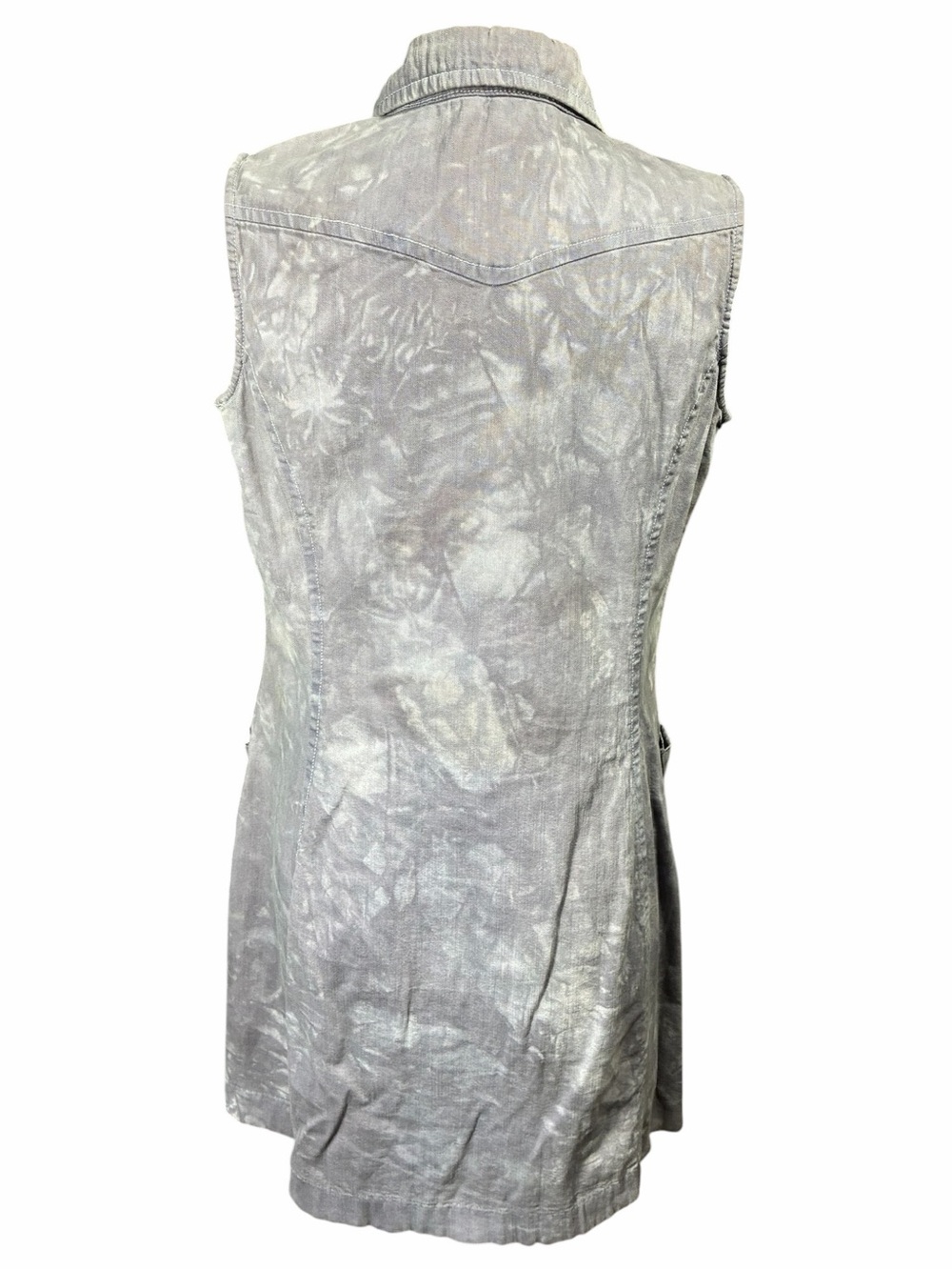 Hope & Harlow Acid Washed Blue Gray Sleeveless Zip Front Collared Dress Size 6 - Picture 5 of 8
